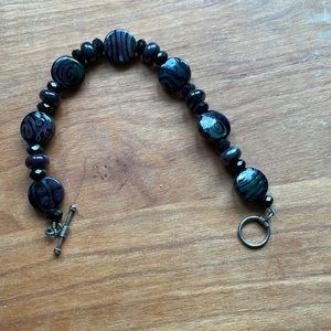 Black Flat and Shiny Lampwork Bracelet